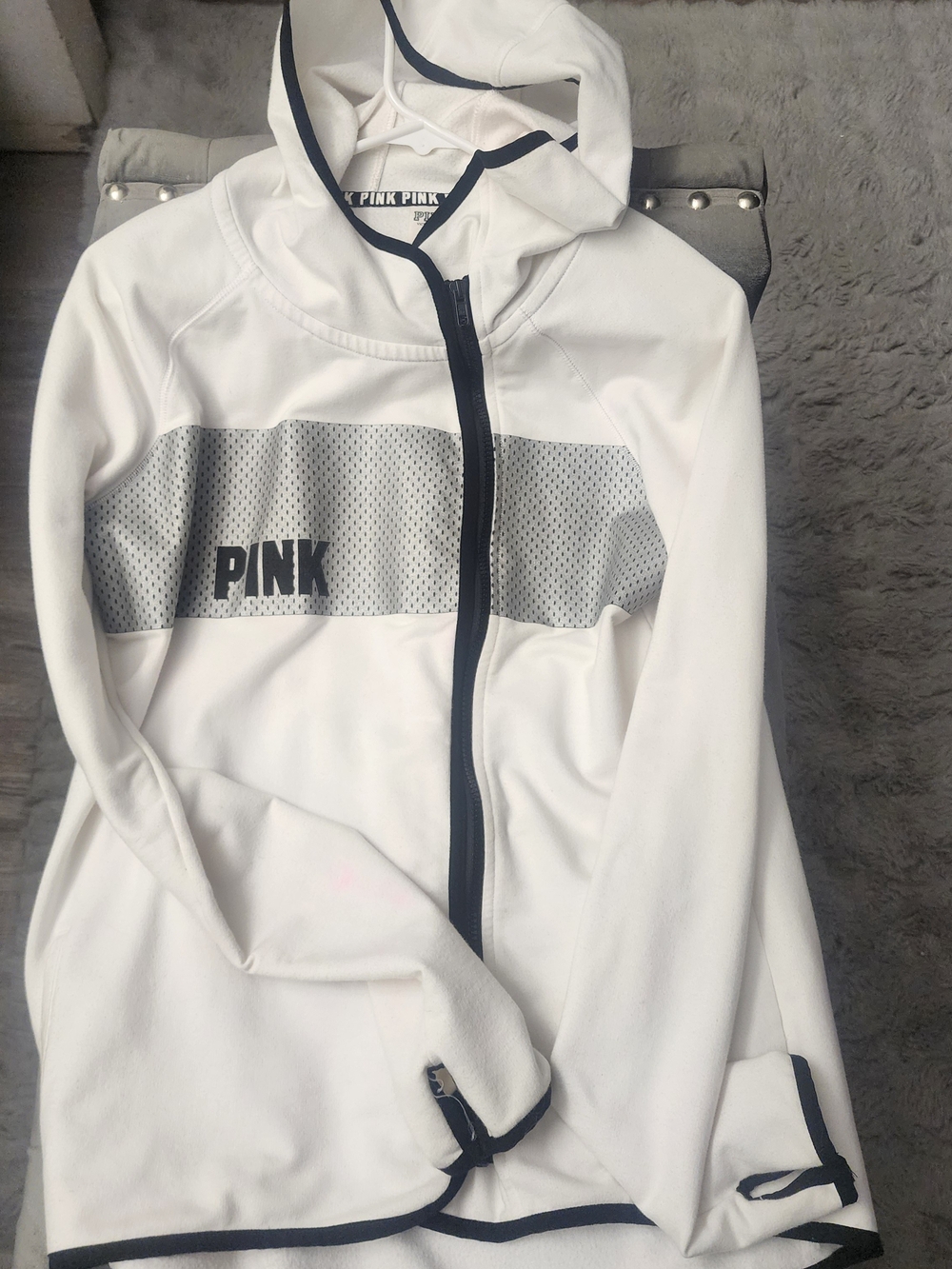 Victoria's Secret PINK White Hoodie with Black Logo Trim
